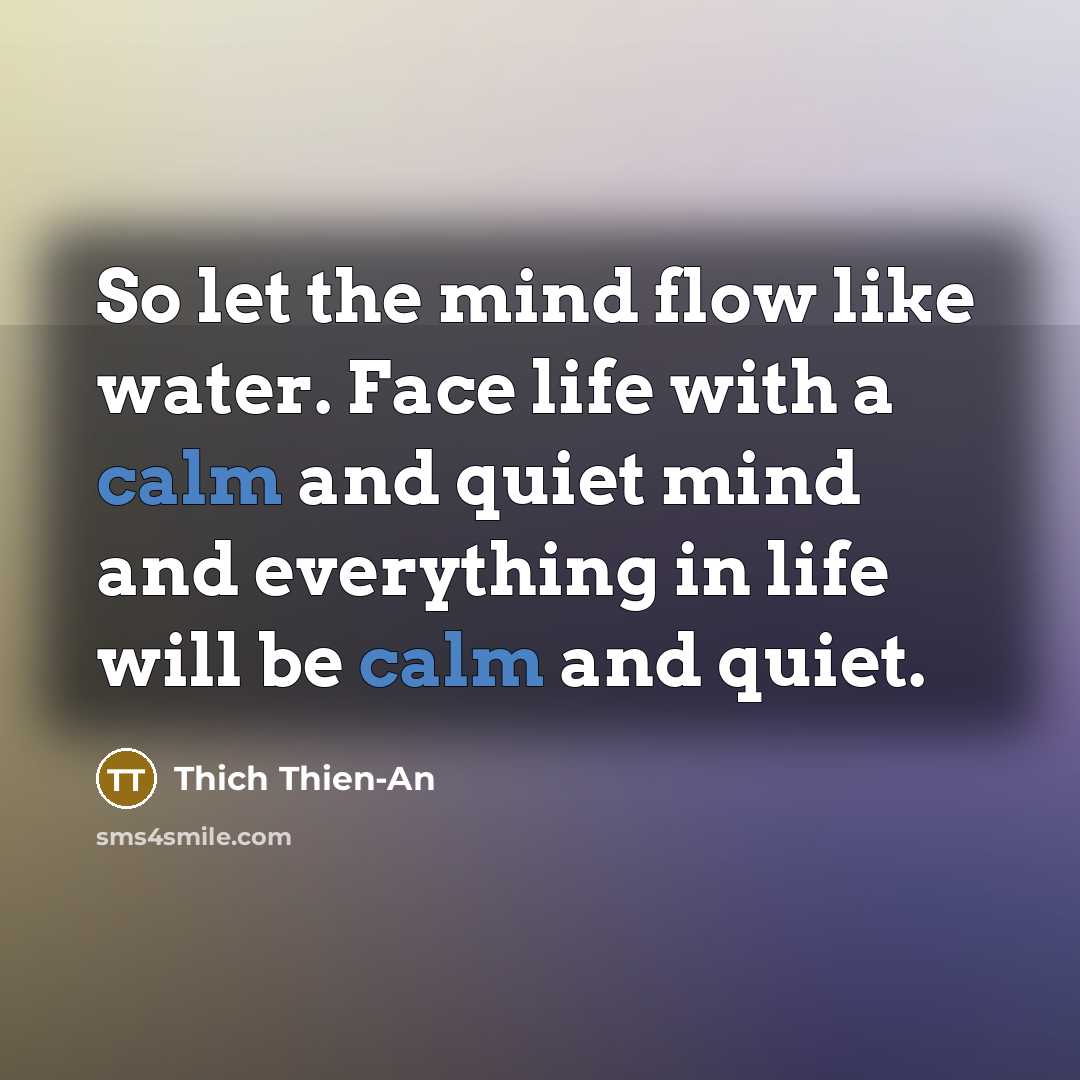 “So let the mind flow like water. Face life with…” quote by Thich Thien-An