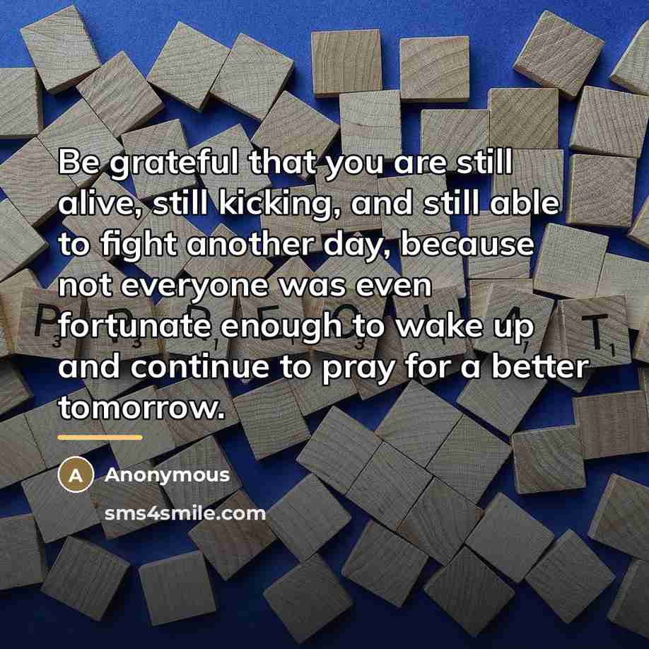 “Be grateful that you are still alive, still kicking, and…” quote by Anonymous