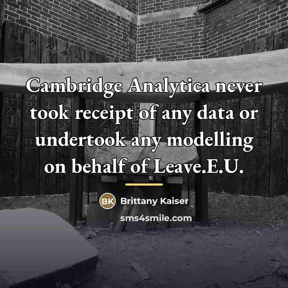 “Cambridge Analytica never took receipt of any data or undertook…” quote by Brittany Kaiser