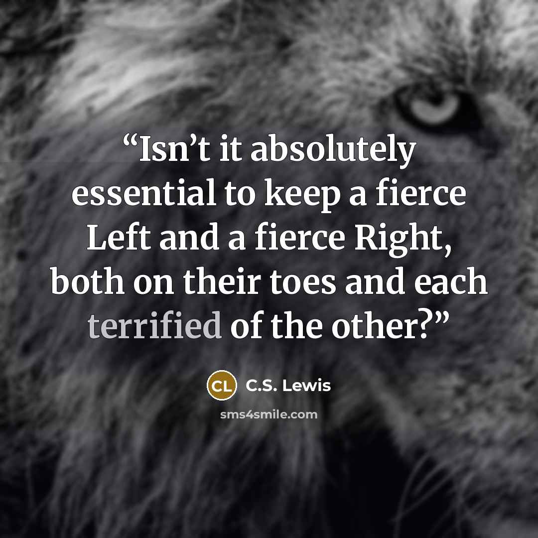 “Isn’t it absolutely essential to keep a fierce Left and a fierce Right, both on their toes and each terrified of the other?” quote by C.S. Lewis