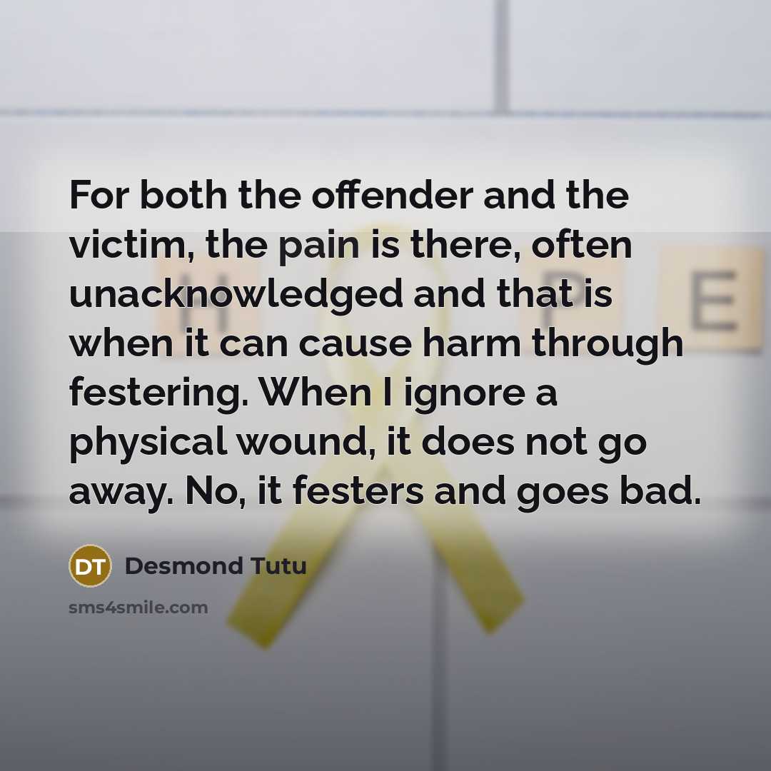 “For both the offender and the victim, the pain is…” quote by Desmond Tutu