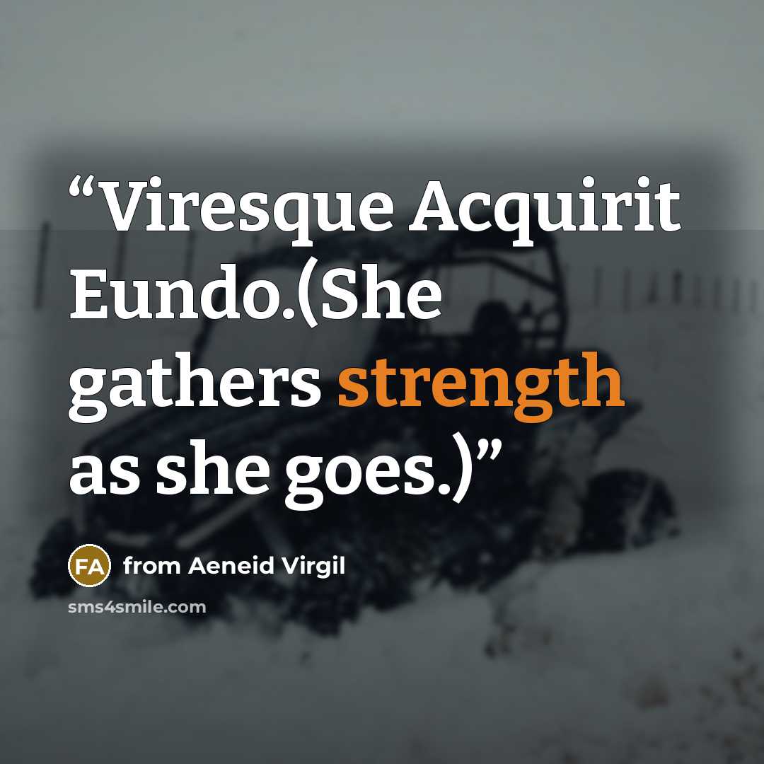 “Viresque Acquirit Eundo.(She gathers strength as she goes.)” quote by from Aeneid Virgil