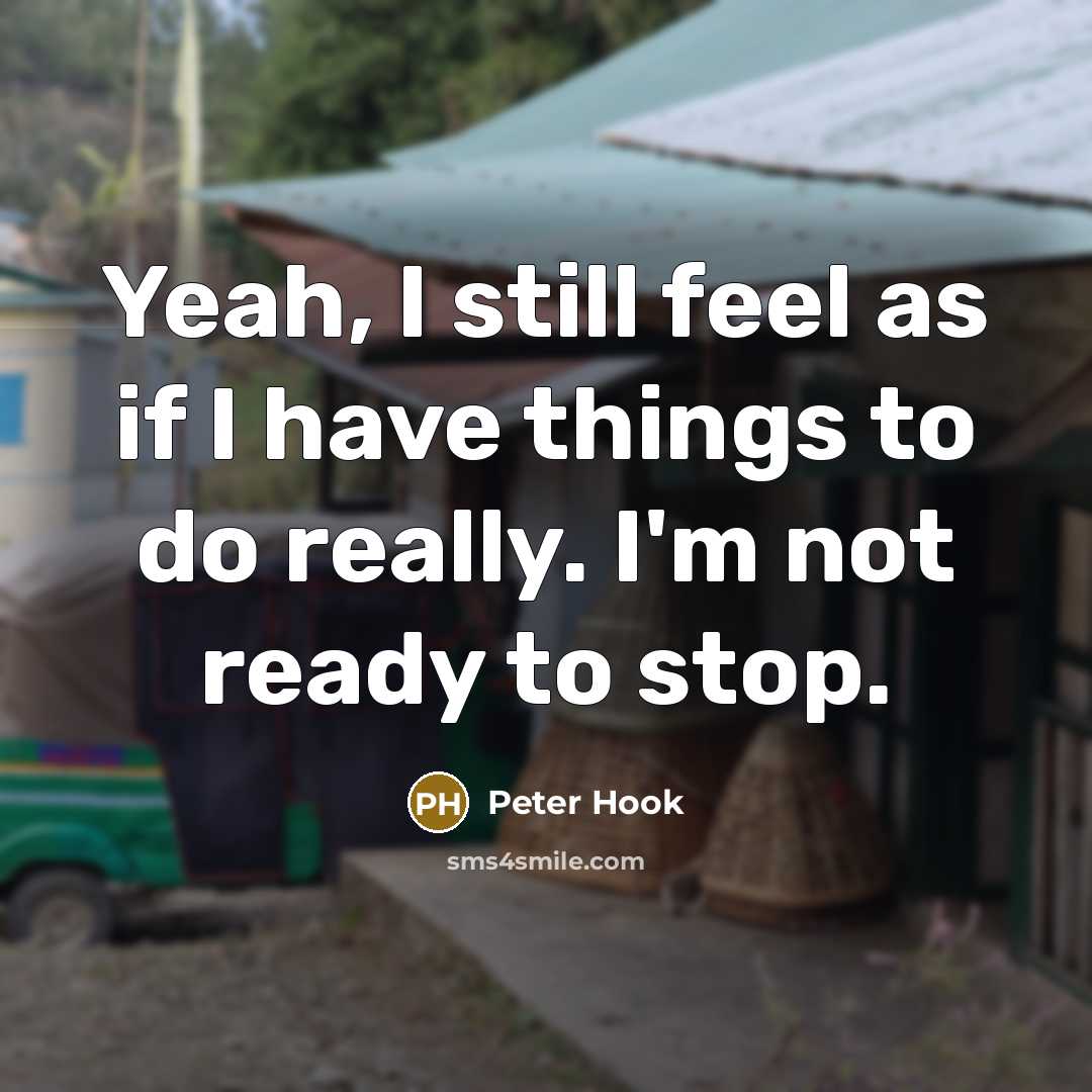 “Yeah, I still feel as if I have things to do really. I'm not ready to stop.” quote by Peter Hook