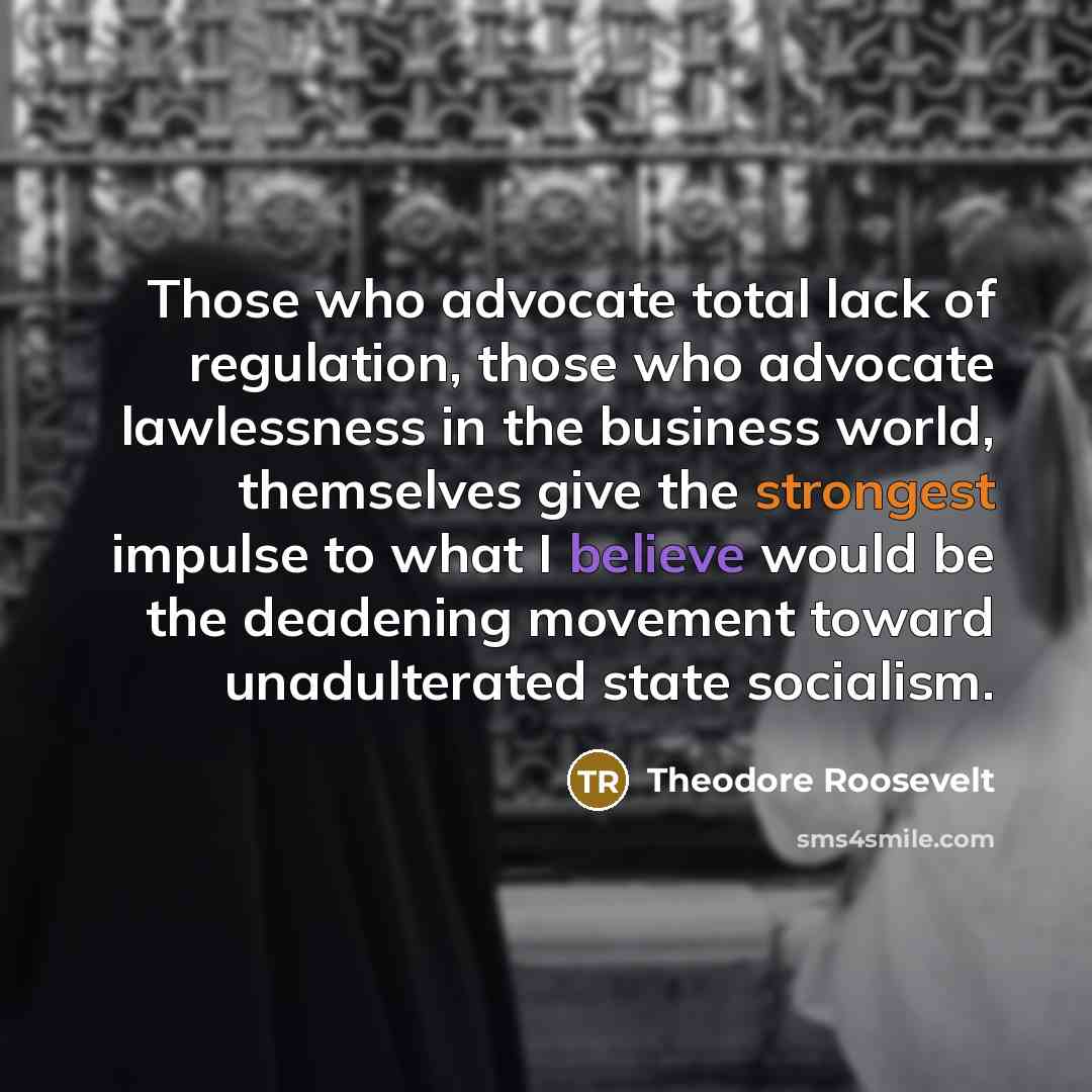 “Those who advocate total lack of regulation, those who advocate…” quote by Theodore Roosevelt