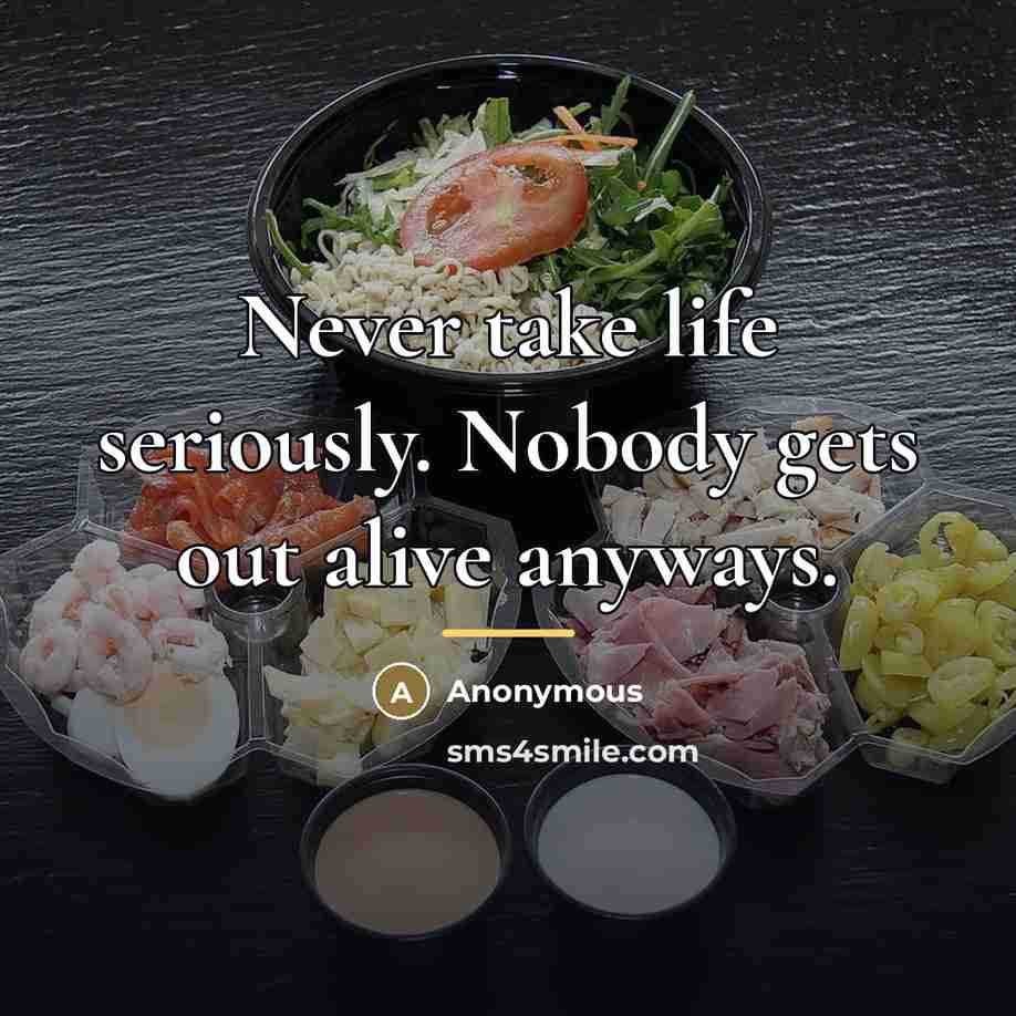 “Never take life seriously. Nobody gets out alive anyways.…” quote by Anonymous