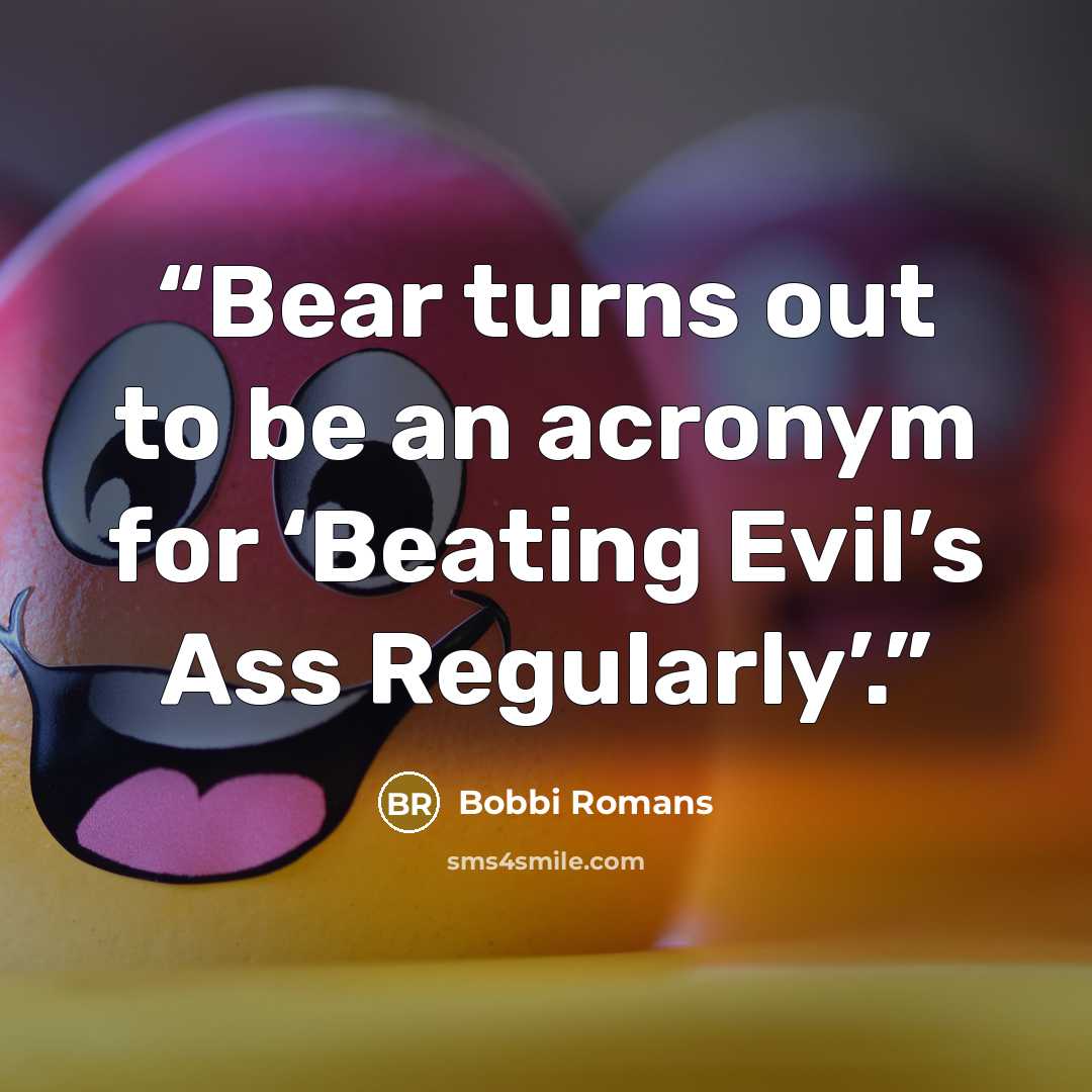 “Bear turns out to be an acronym for ‘Beating Evil’s Ass Regularly’.” quote by Bobbi Romans