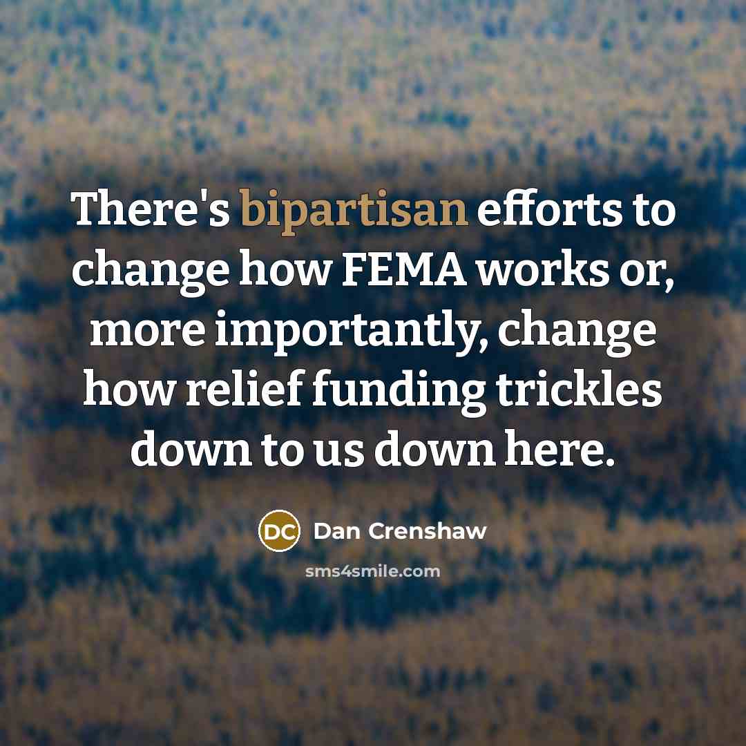 “There's bipartisan efforts to change how FEMA works or, more importantly, change how relief funding trickles down to us down here.” quote by Dan Crenshaw