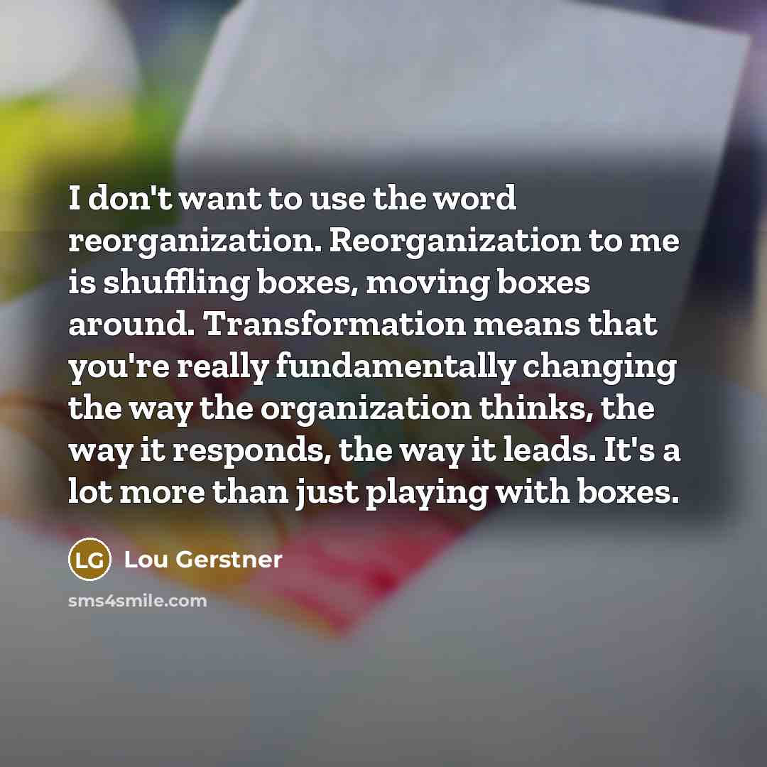 “I don't want to use the word reorganization. Reorganization to…” quote by Lou Gerstner