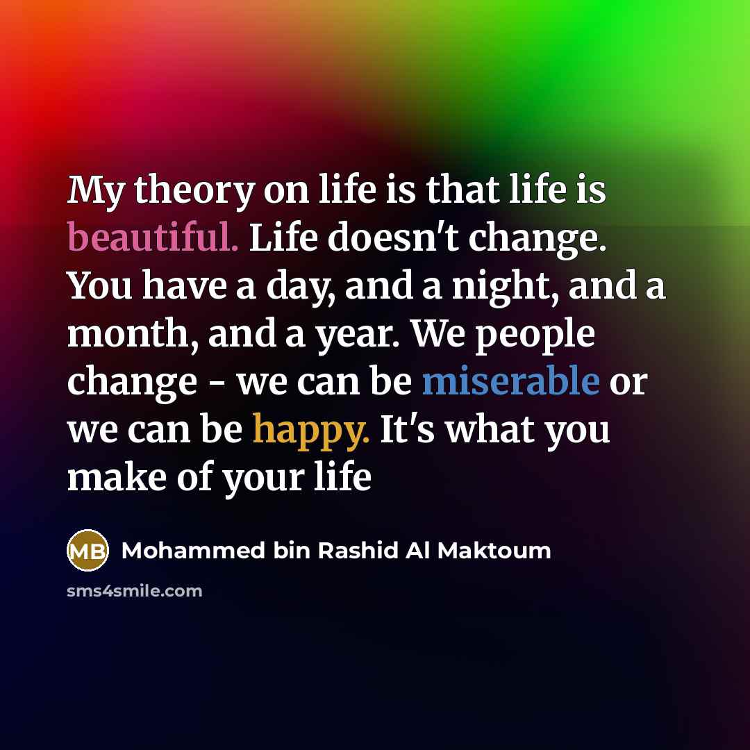 “My theory on life is that life is beautiful. Life…” quote by Mohammed bin Rashid Al Maktoum