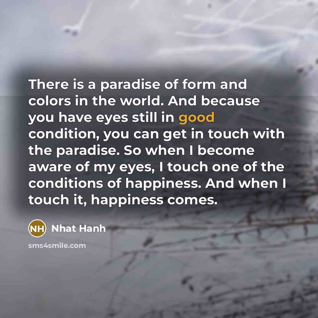 “There is a paradise of form and colors in the…” quote by Nhat Hanh