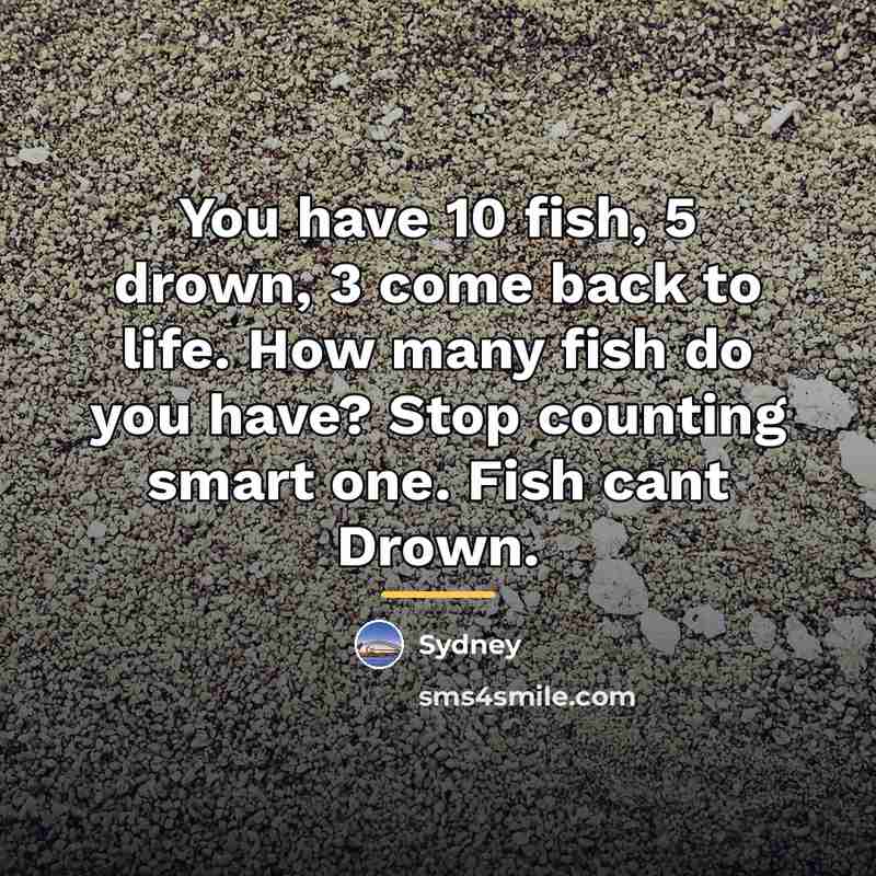 “You have 10 fish, 5 drown, 3 come back to…” quote by Sydney