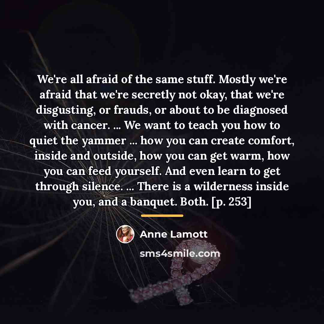 “We're all afraid of the same stuff. Mostly we're afraid…” quote by Anne Lamott