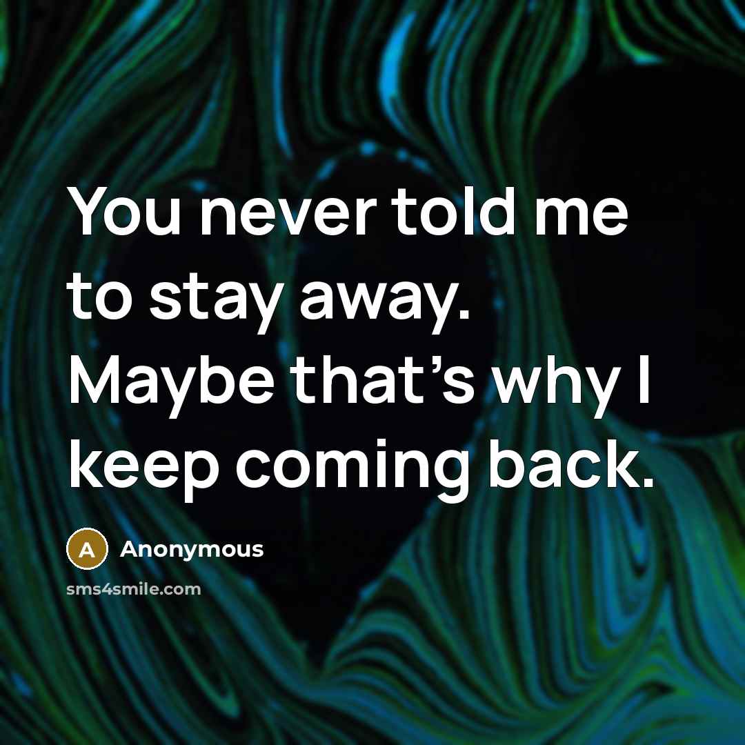 “You never told me to stay away. Maybe that's why…” quote by Anonymous