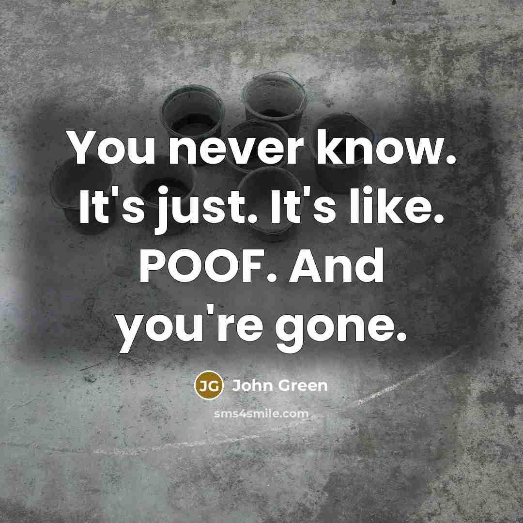 “You never know. It's just. It's like. POOF. And you're…” quote by John Green