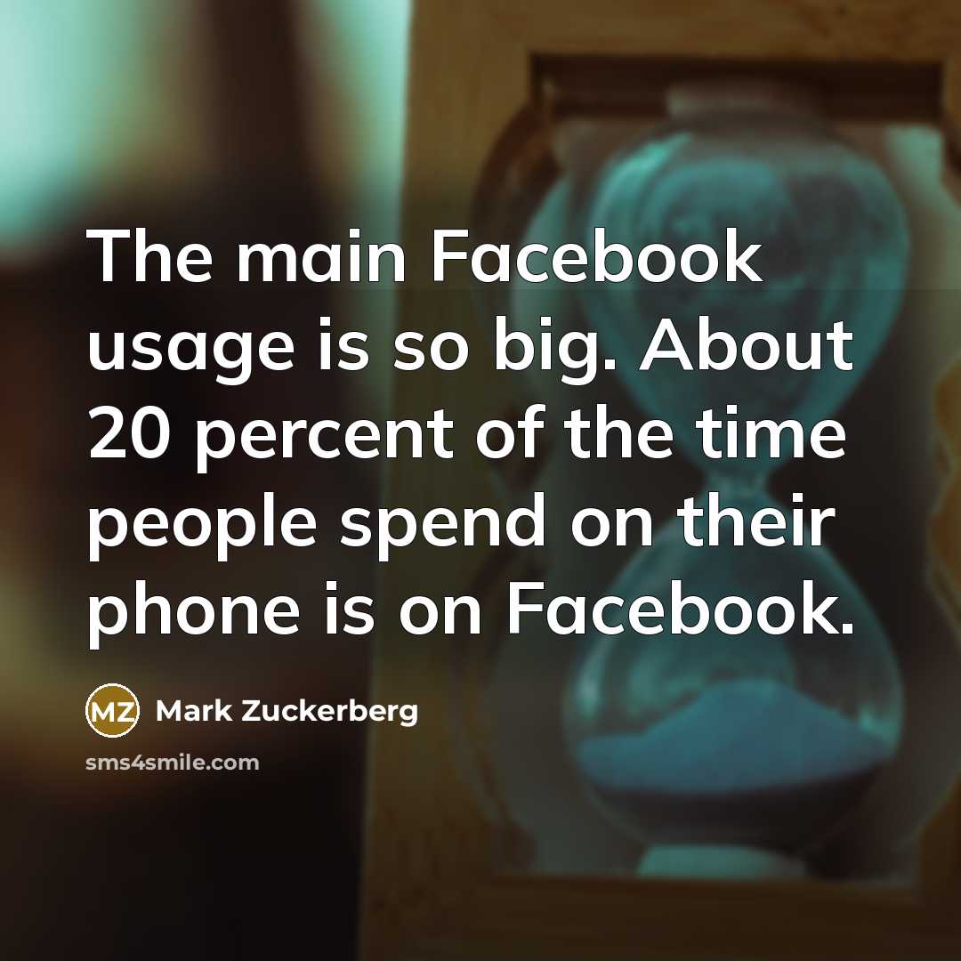 “The main Facebook usage is so big. About 20 percent…” quote by Mark Zuckerberg