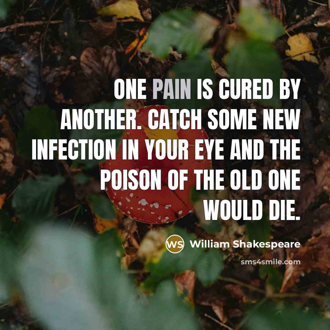 “one pain is cured by another. catch some new infection…” quote by William Shakespeare