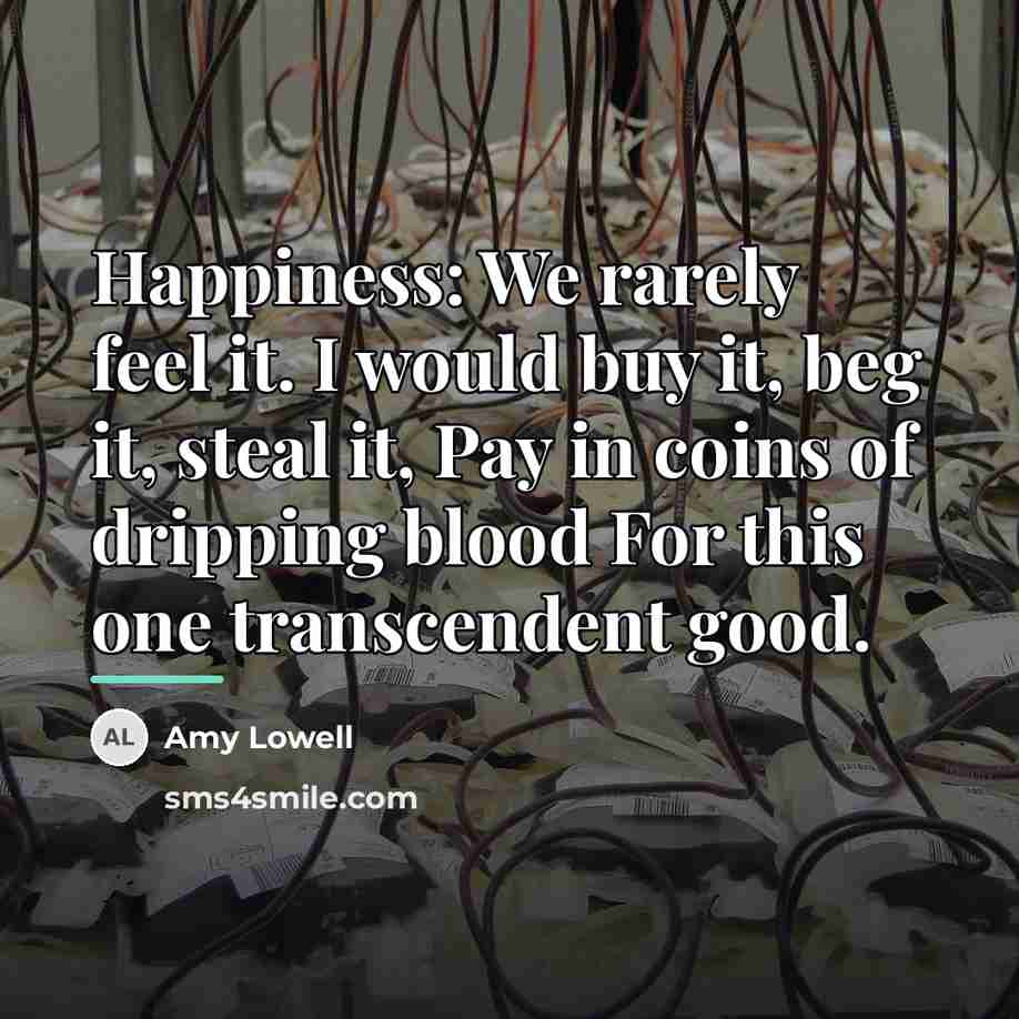 “Happiness: We rarely feel it. I would buy it, beg…” quote by Amy Lowell