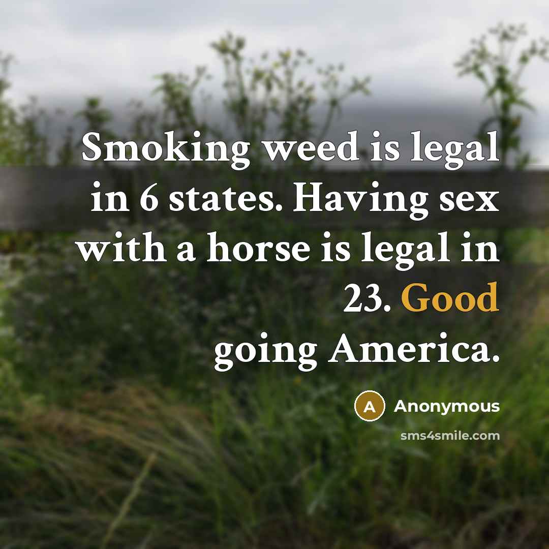 “Smoking weed is legal in 6 states. Having sex with…” quote by Anonymous