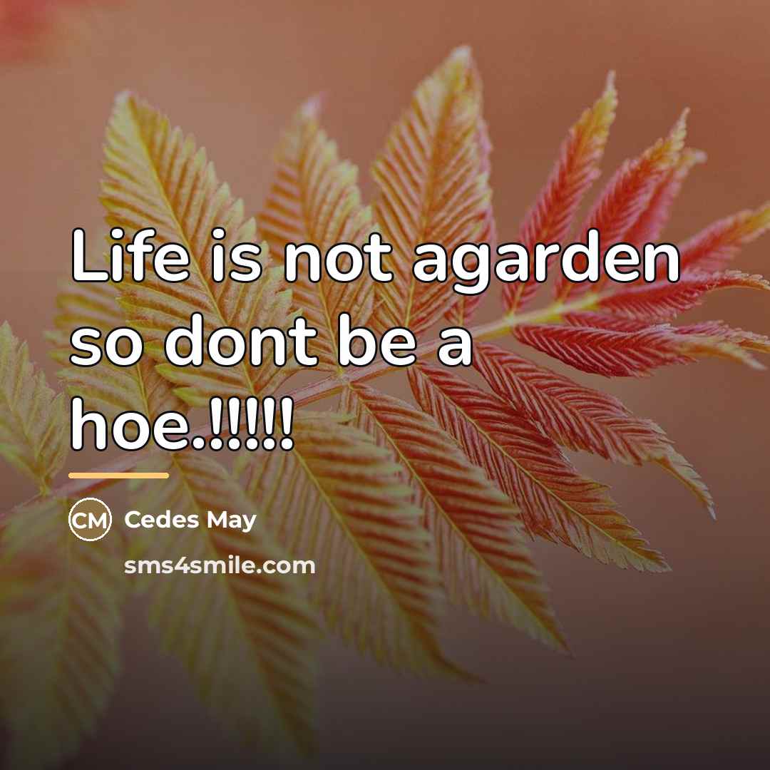 “Life is not agarden so dont be a hoe.!!!!!…” quote by Cedes May