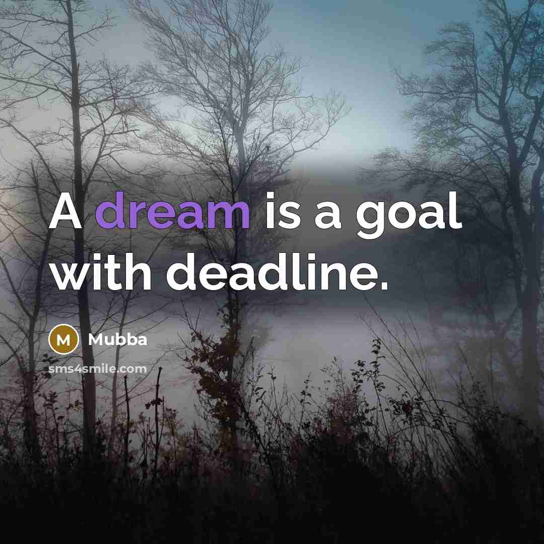 “A dream is a goal with deadline.…” quote by Mubba
