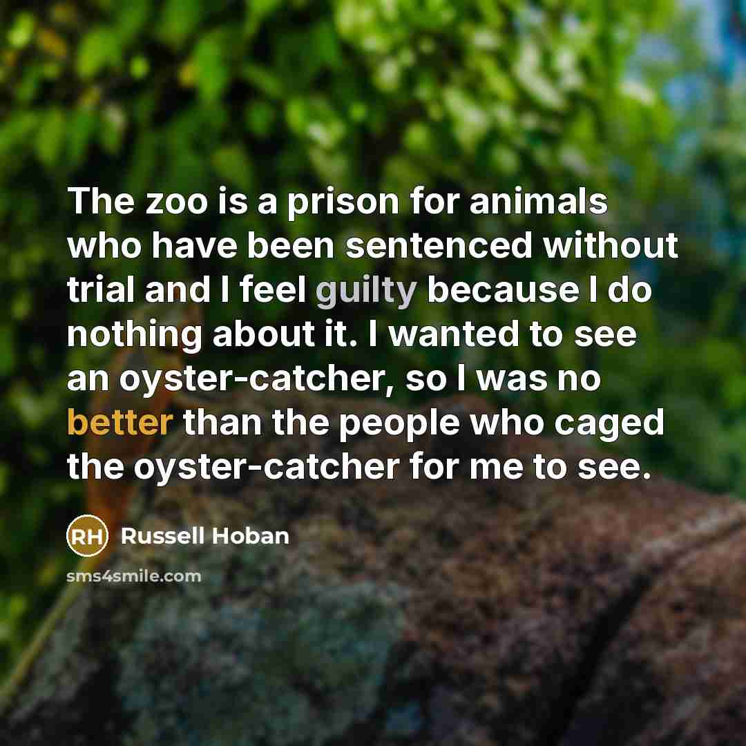 “The zoo is a prison for animals who have been…” quote by Russell Hoban