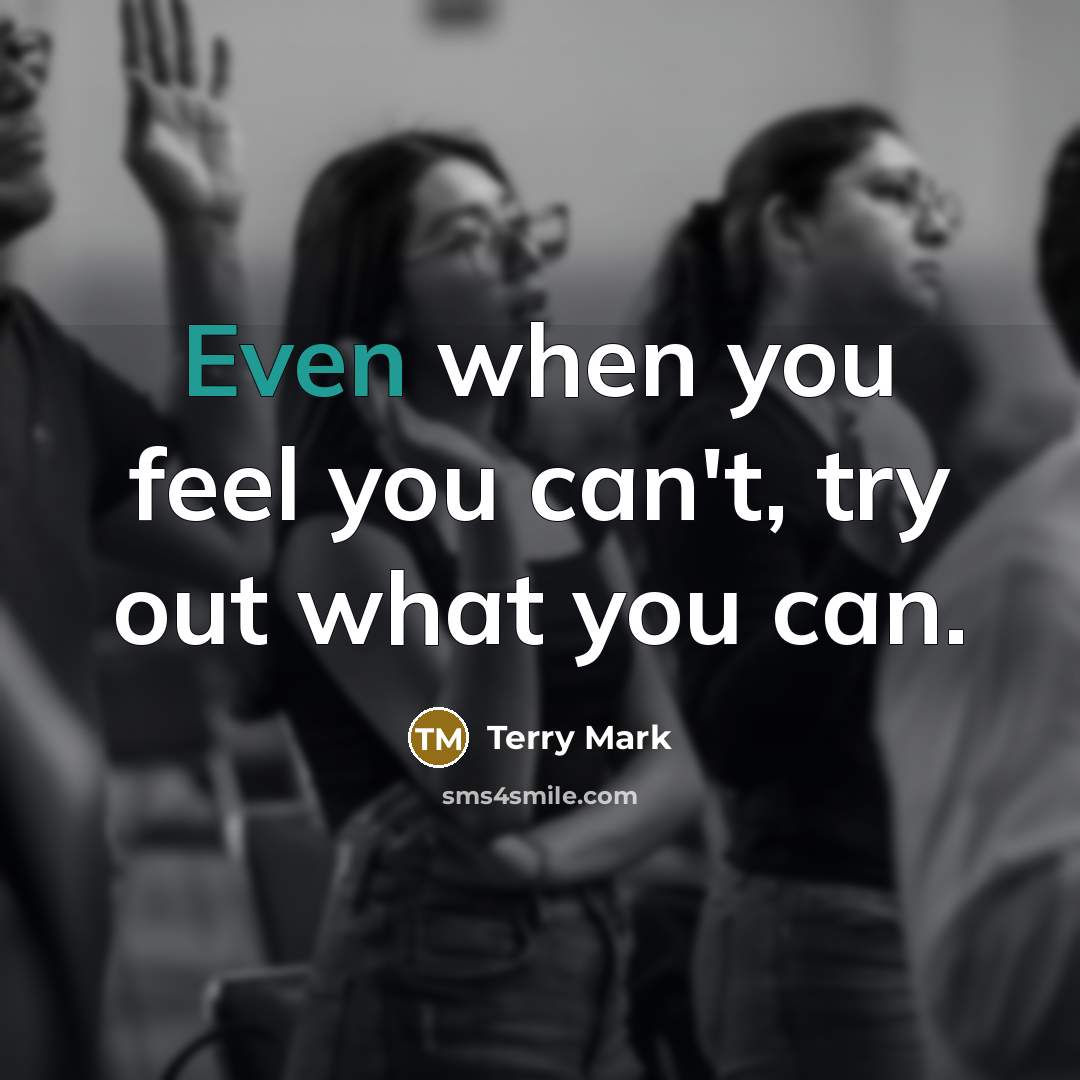 “Even when you feel you can't, try out what you…” quote by Terry Mark