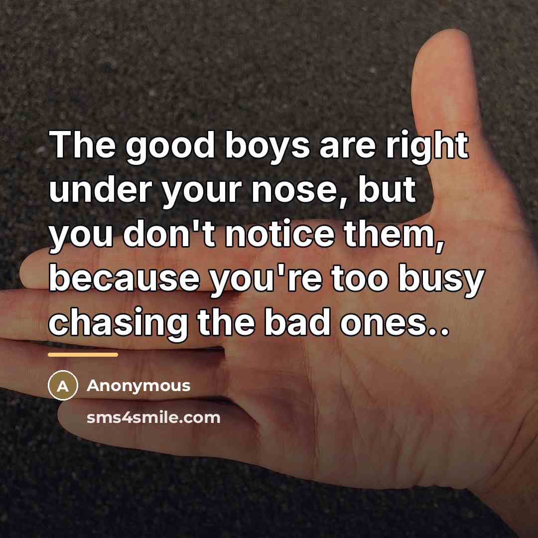 “The good boys are right under your nose, but you…” quote by Anonymous