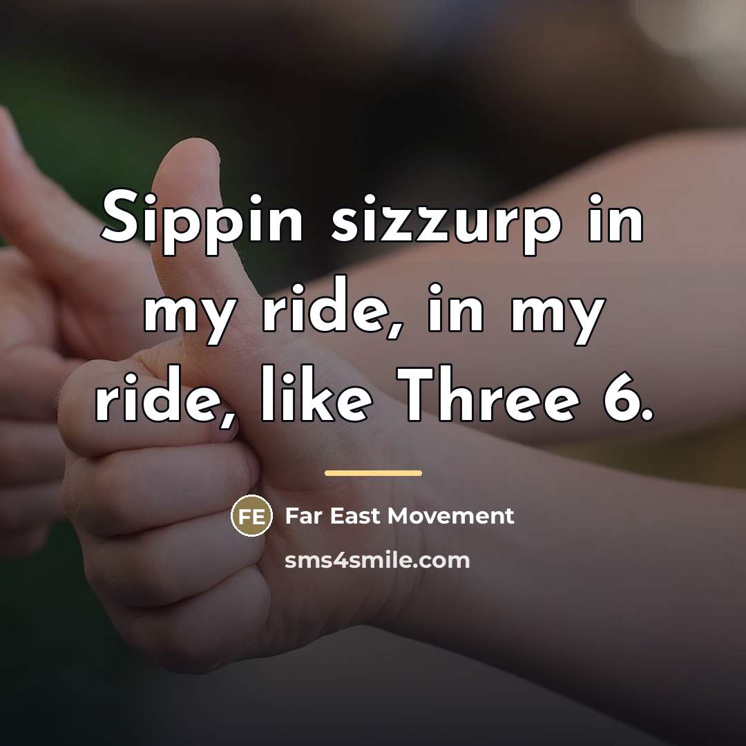 “Sippin sizzurp in my ride, in my ride, like Three…” quote by Far East Movement