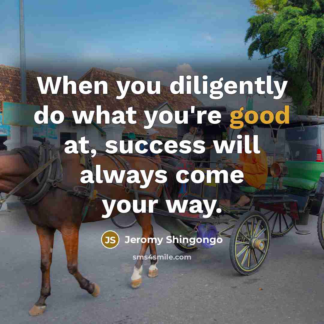 “When you diligently do what you're good at, success will…” quote by Jeromy Shingongo