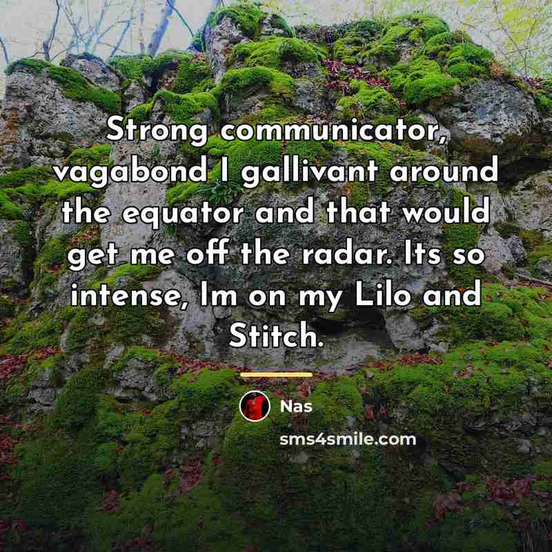 “Strong communicator, vagabond I gallivant around the equator and that…” quote by Nas