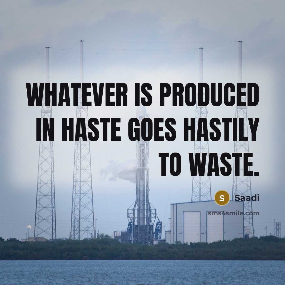 “Whatever is produced in haste goes hastily to waste.…” quote by Saadi