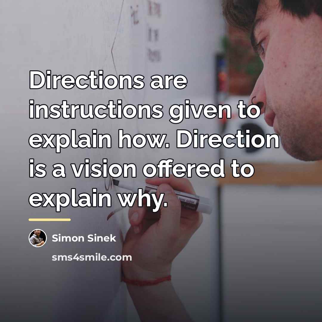 “Directions are instructions given to explain how. Direction is a…” quote by Simon Sinek