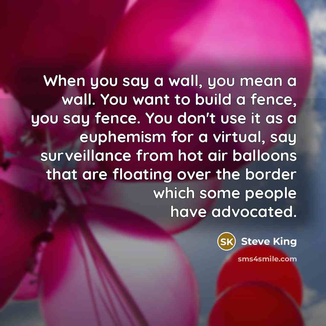 “When you say a wall, you mean a wall. You…” quote by Steve King