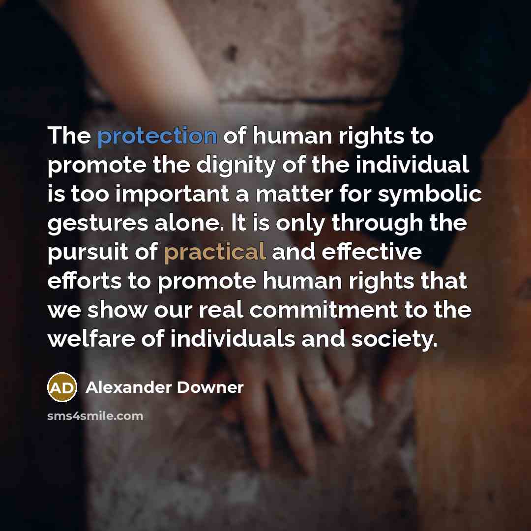 “The protection of human rights to promote the dignity of…” quote by Alexander Downer