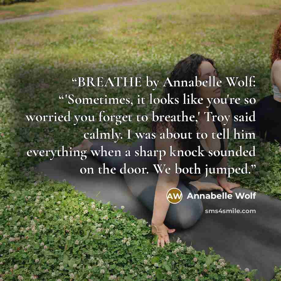 “BREATHE by Annabelle Wolf: “'Sometimes, it looks like you're so worried you forget to breathe,' Troy said calmly. I was about to tell him everything when a sharp knock sounded on the door. We both jumped.” quote by Annabelle Wolf