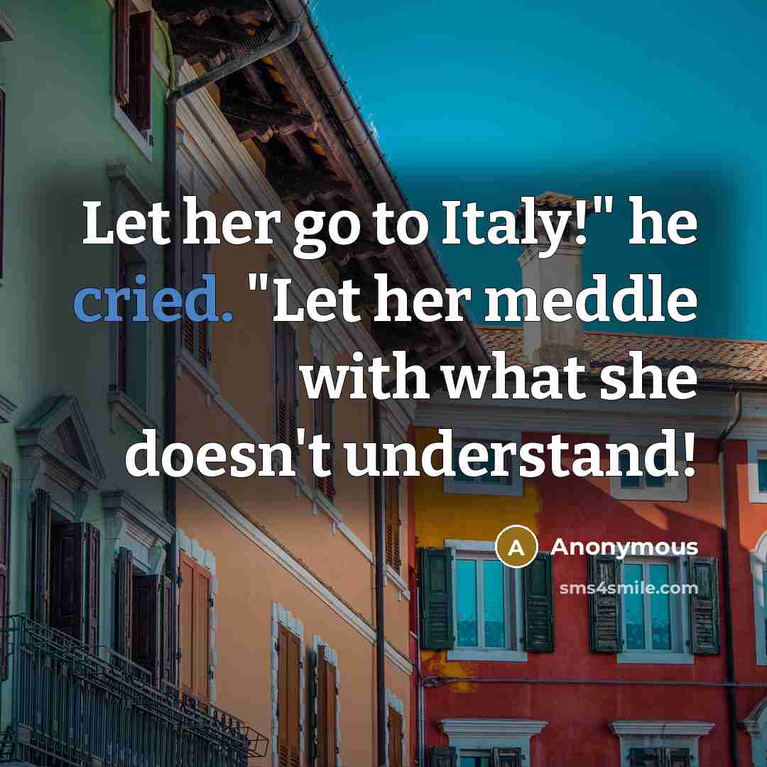 “Let her go to Italy!" he cried. "Let her meddle with what she doesn't understand!” quote by Anonymous