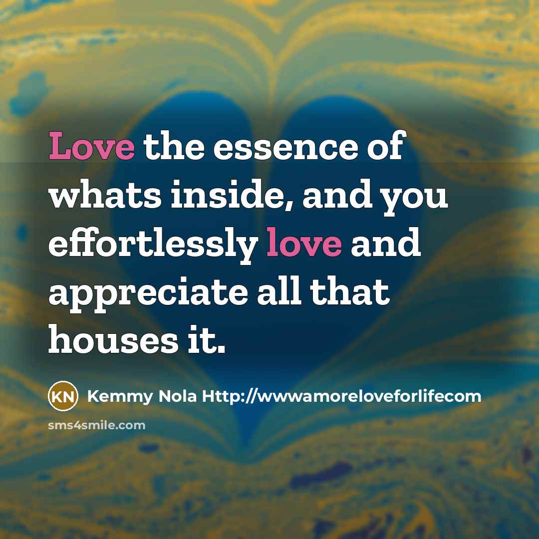 “Love the essence of whats inside, and you effortlessly love…” quote by Kemmy Nola Http://wwwamoreloveforlifecom