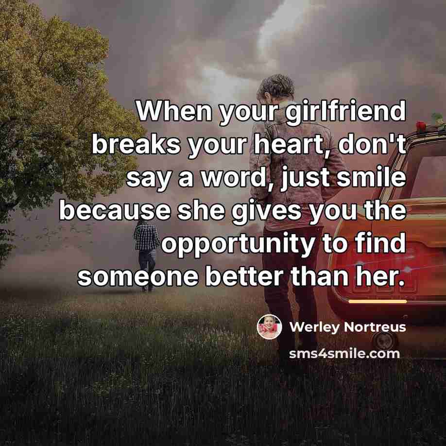 “When your girlfriend breaks your heart, don't say a word,…” quote by Werley Nortreus