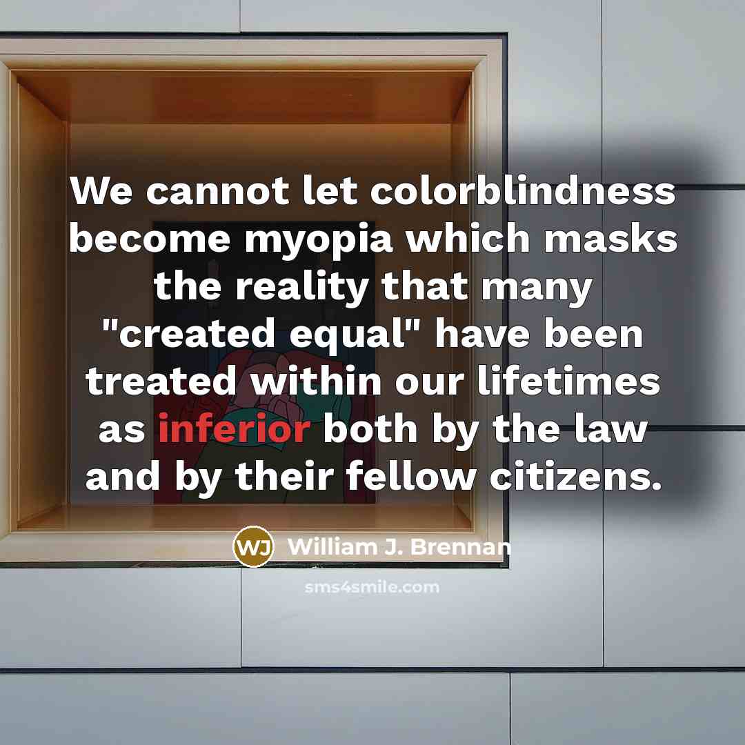“We cannot let colorblindness become myopia which masks the reality…” quote by William J. Brennan