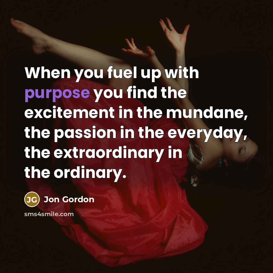 “When you fuel up with purpose you find the excitement…” quote by Jon Gordon
