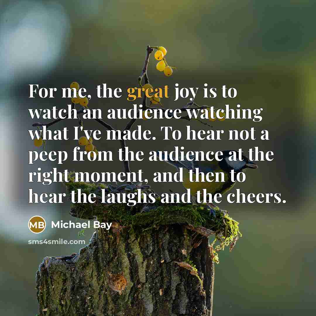 “For me, the great joy is to watch an audience…” quote by Michael Bay