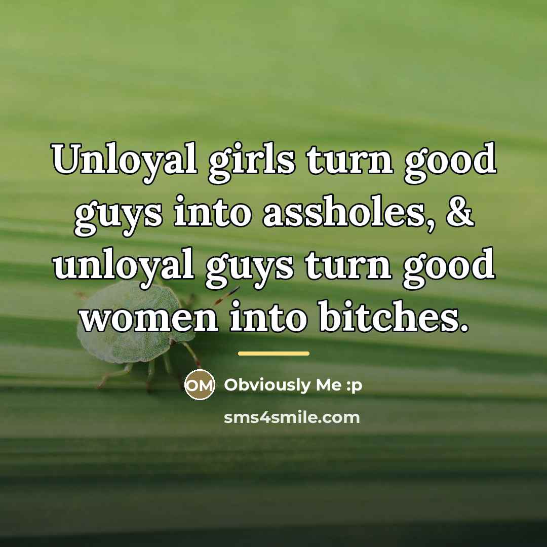 “Unloyal girls turn good guys into assholes, & unloyal guys…” quote by Obviously Me :p