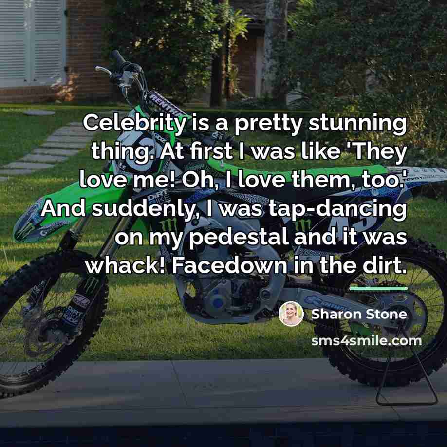 “Celebrity is a pretty stunning thing. At first I was…” quote by Sharon Stone