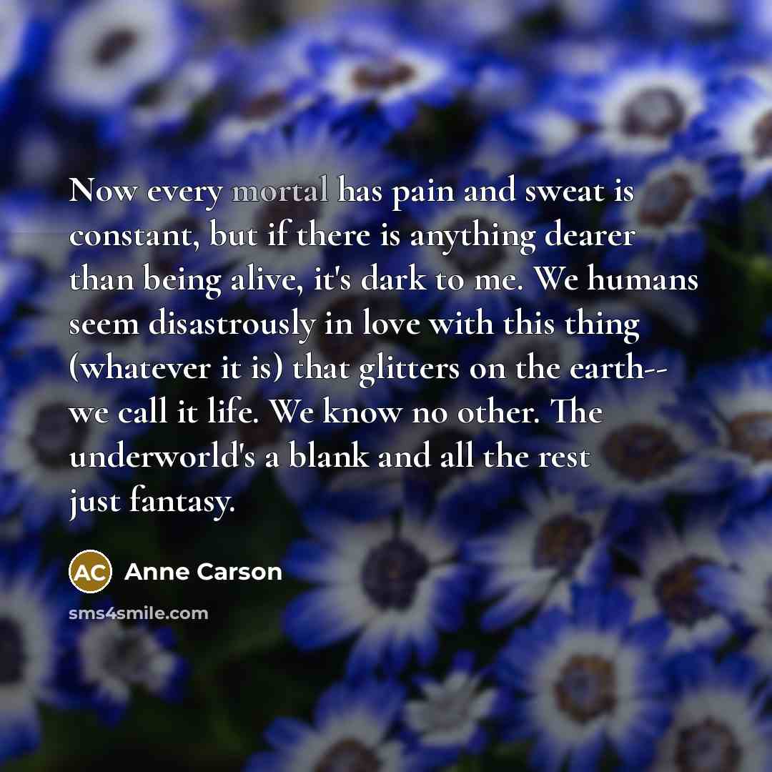 “Now every mortal has pain and sweat is constant, but…” quote by Anne Carson