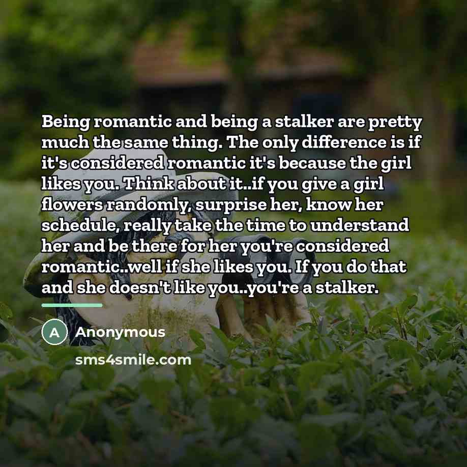 “Being romantic and being a stalker are pretty much the…” quote by Anonymous