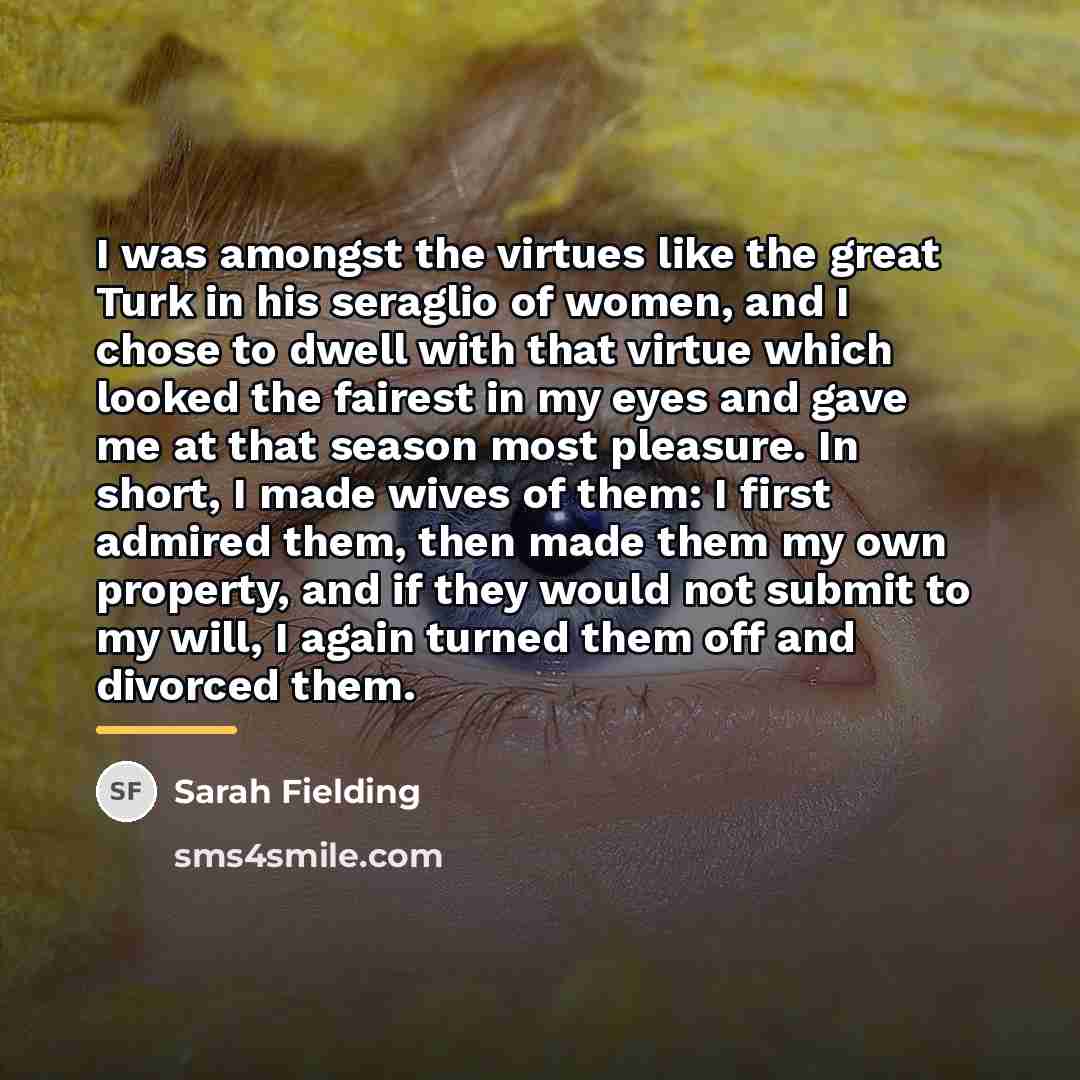 “I was amongst the virtues like the great Turk in…” quote by Sarah Fielding