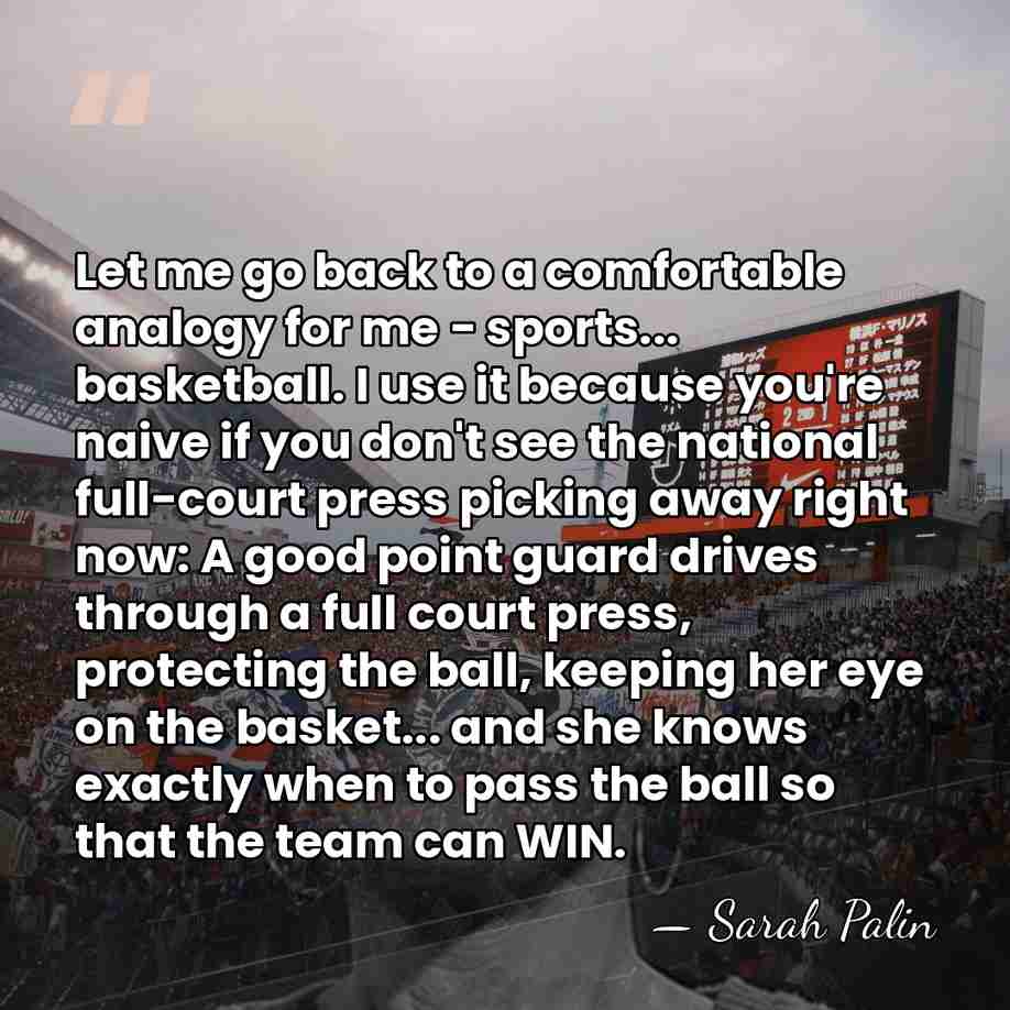 Let me go back to a comfortable analogy for me - sports...&hellip; - Sarah Palin