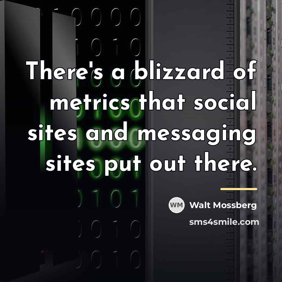 “There's a blizzard of metrics that social sites and messaging…” quote by Walt Mossberg