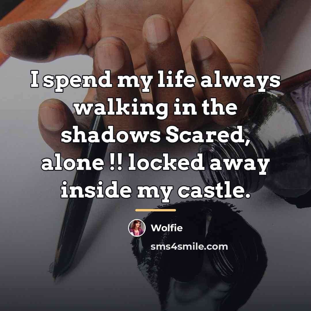 “I spend my life always walking in the shadows Scared,…” quote by Wolfie