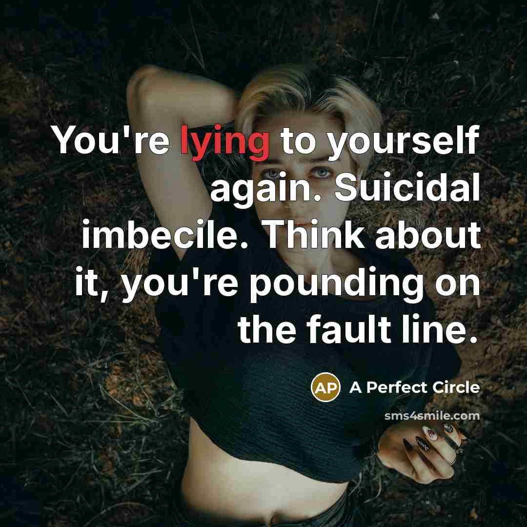 “You're lying to yourself again. Suicidal imbecile. Think about it,…” quote by A Perfect Circle